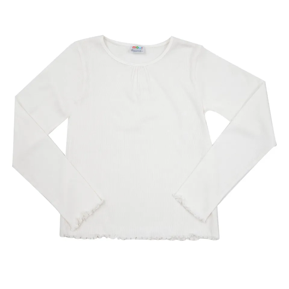T-shirt bimba bianca costina manica lunga girocollo