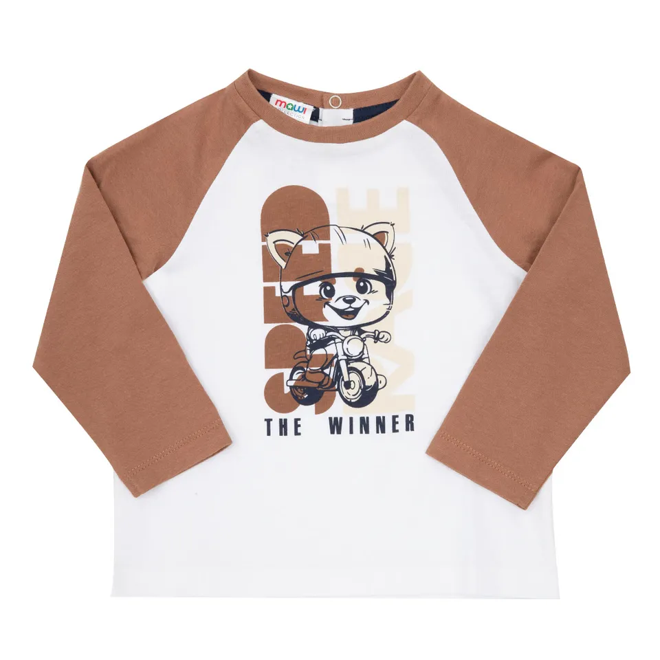 Maglia Bimbo Jersey Orsetto Bianca Marrone maniche lunghe