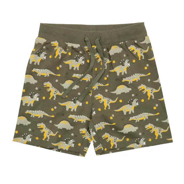 Short jersey bimbo verde stampa dino con elastico