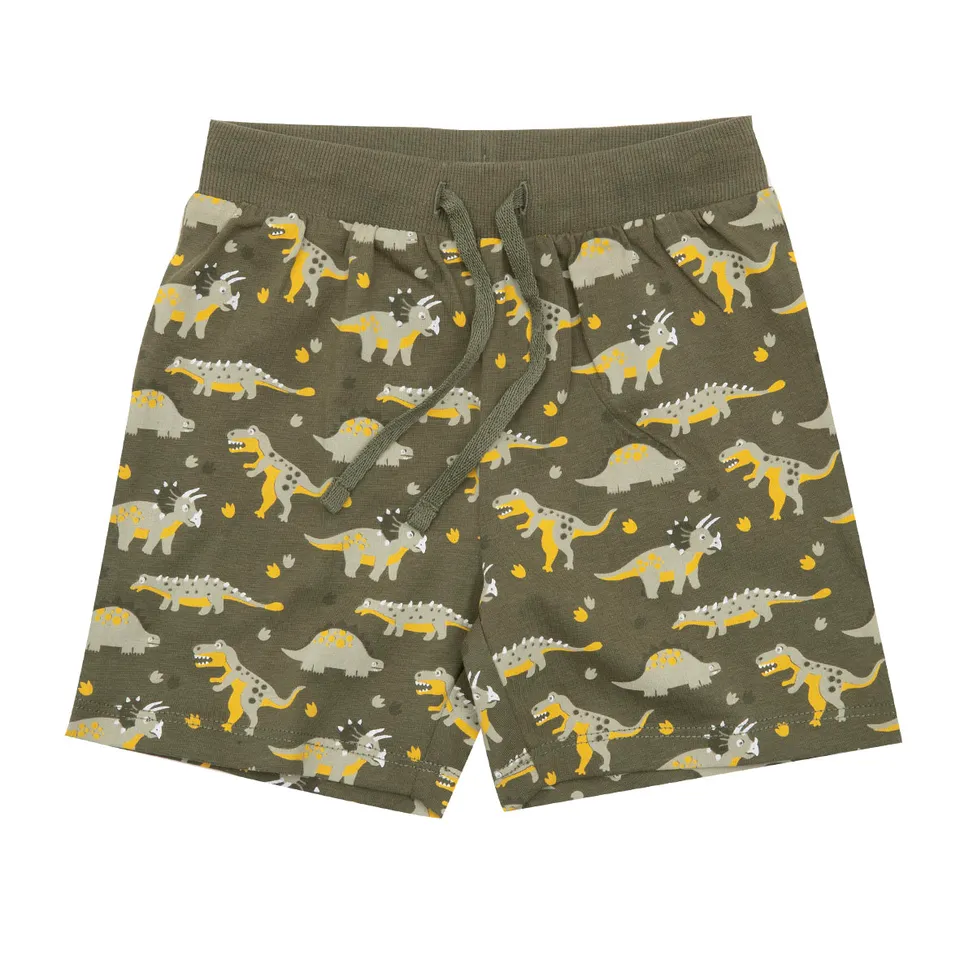 Short jersey bimbo verde stampa dino con elastico