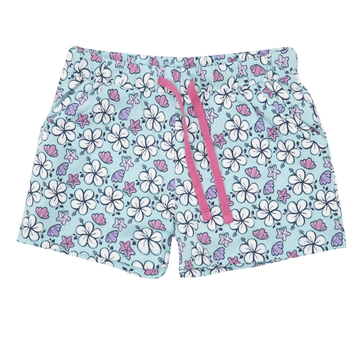 Short jersey bimba azzurro stampa fiori elastico