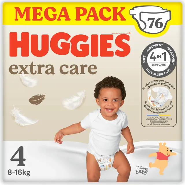 Huggies Extra Care Pannolini Taglia 4 Mega Pack 76 pz