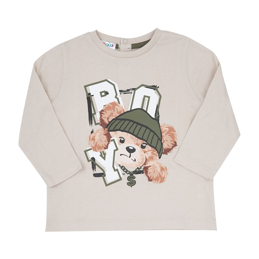 T-Shirt Bimbo Manica Lunga Cagnolino Cotone Panna