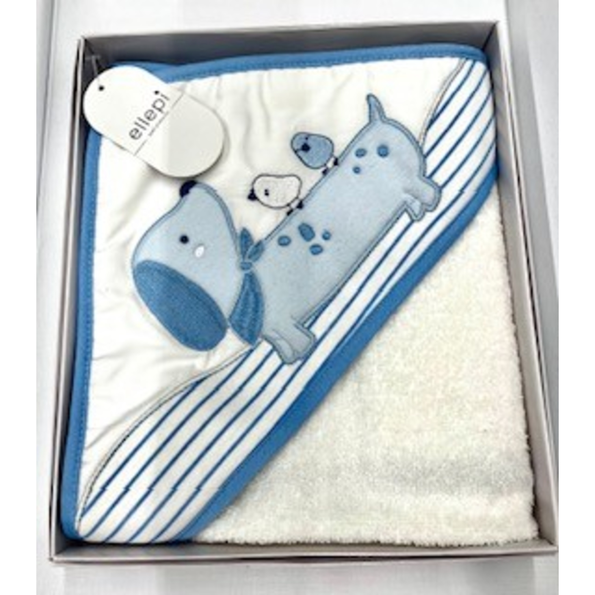 Ellepi accappatoio neonato cane blu e bianco in cotone