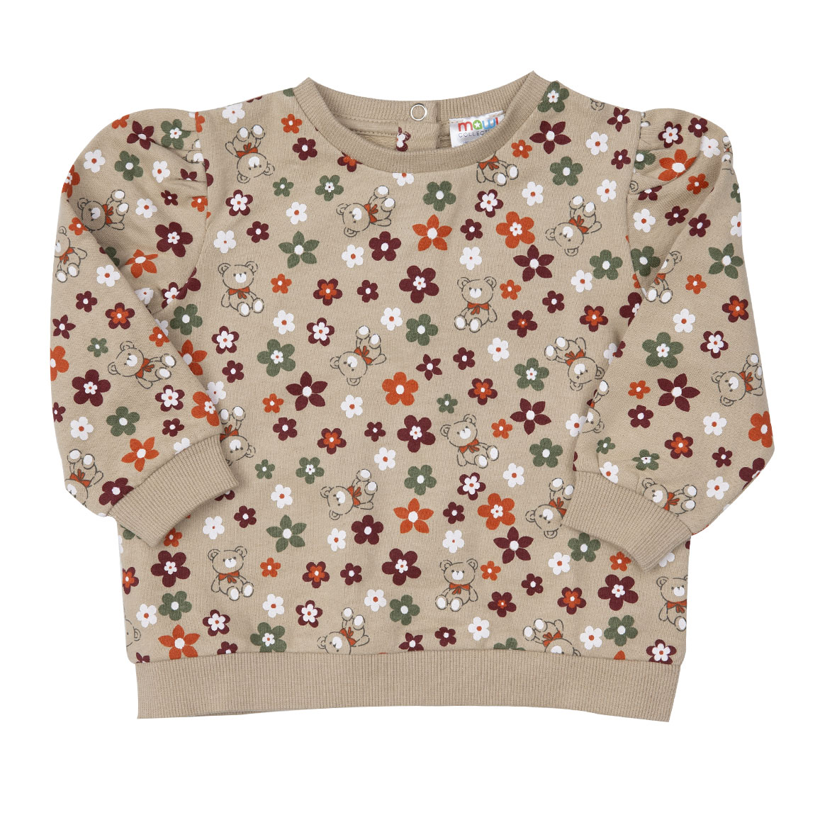 Mawi maglia felpa bambina beige stampa fiori garzata