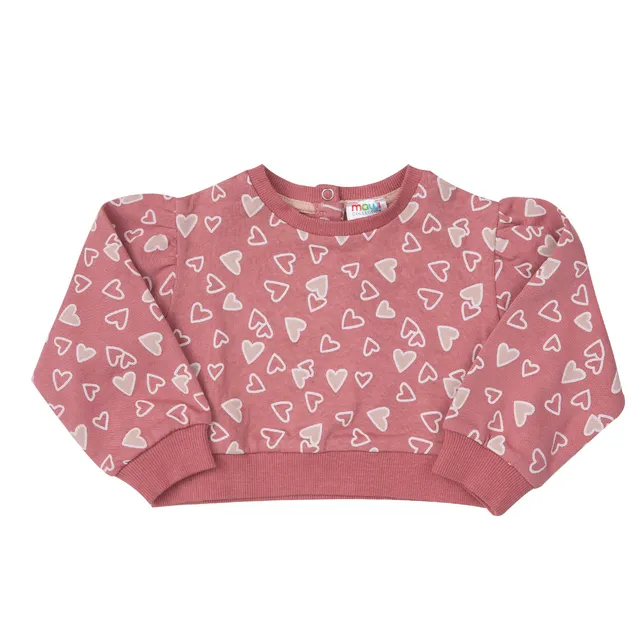 Mawi maglia felpa crop bimba cuori rosa in cotone
