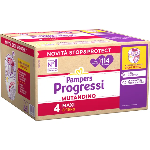 Pampers Progressi Mutandino Taglia 4 Maxi Pannolini 114 pz 8-15 kg
