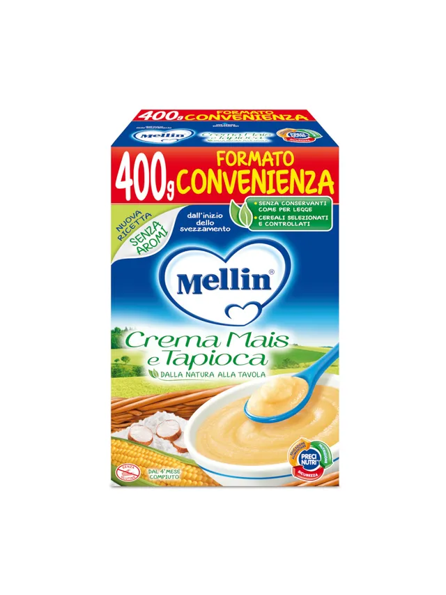 Mellin Crema Mais e Tapioca crema istantanea 400 g senza glutine