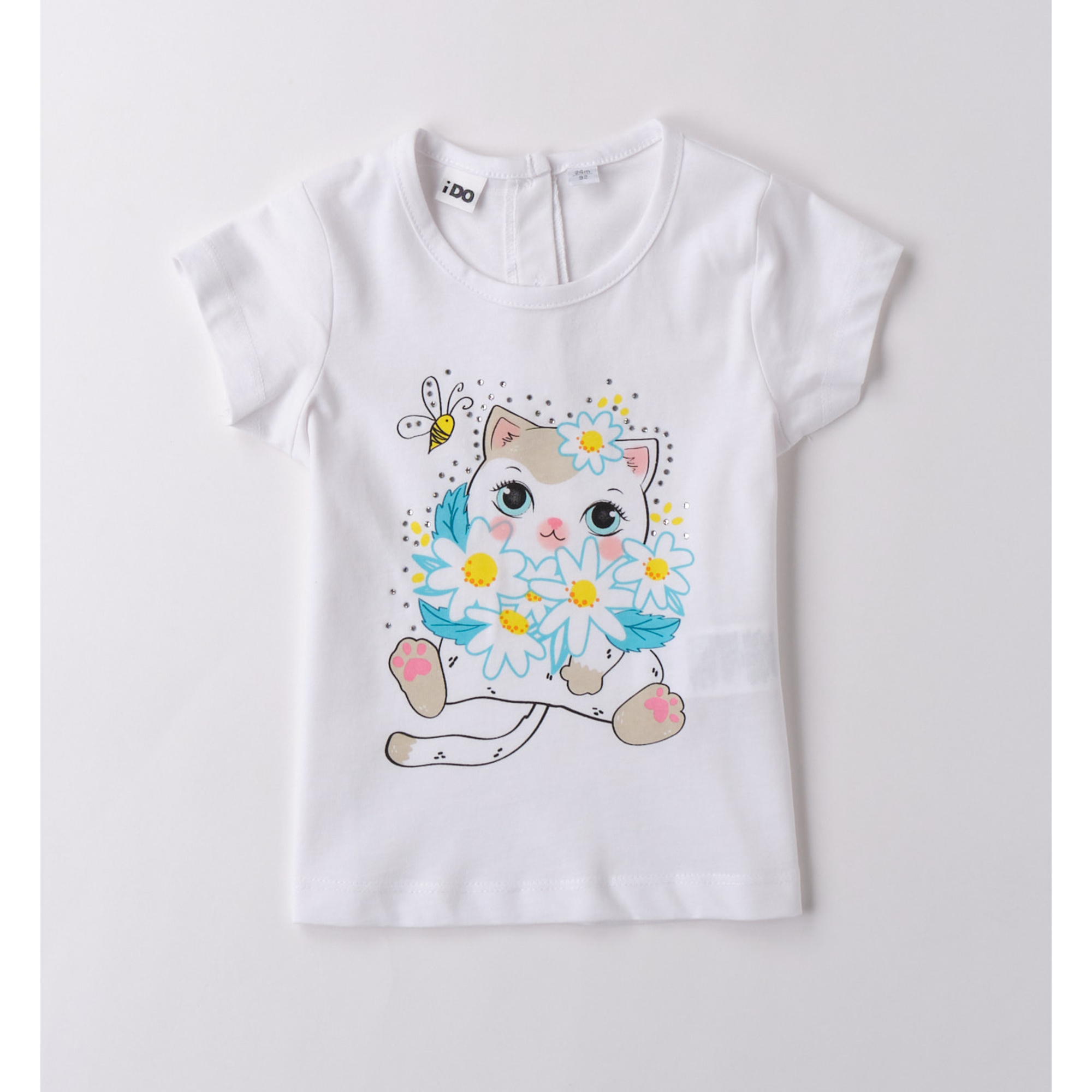 iDO T-Shirt Bianca Gatto 100% Cotone Bimba