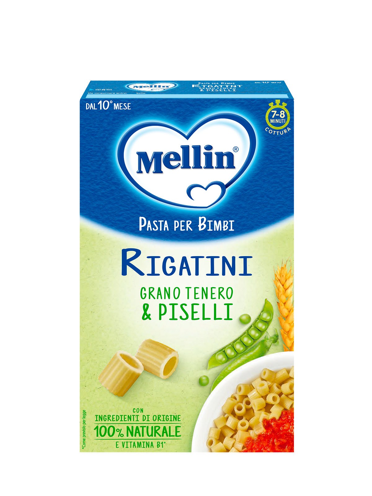 Mellin Pasta Bimbi rigatini grano piselli 280 g dai 10 mesi