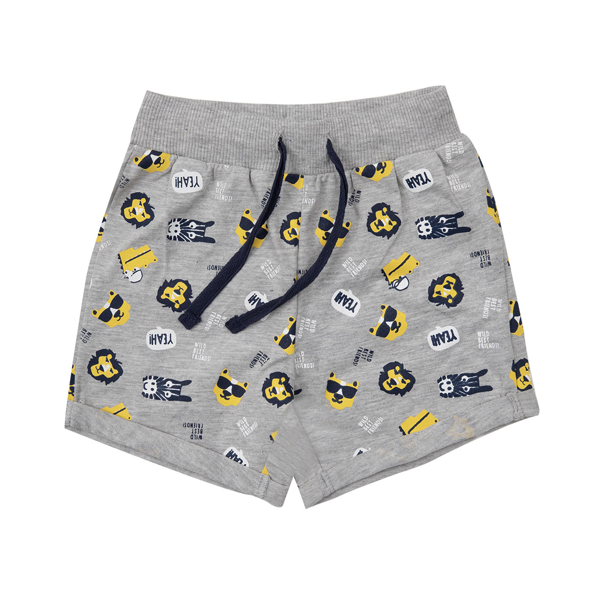 Short Jersey Bimbo Grigio Chiaro Stampa Animali con Tasca
