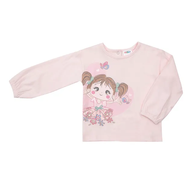Maglia bimba manica lunga rosa stampata jersey