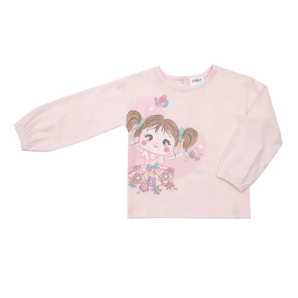 Maglia bimba manica lunga rosa stampata jersey