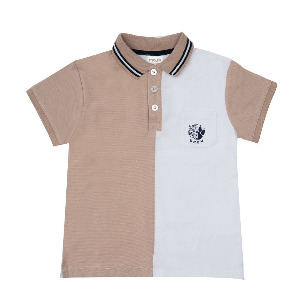 Polo bicolor bimbo panna-marrone piquet con taschino