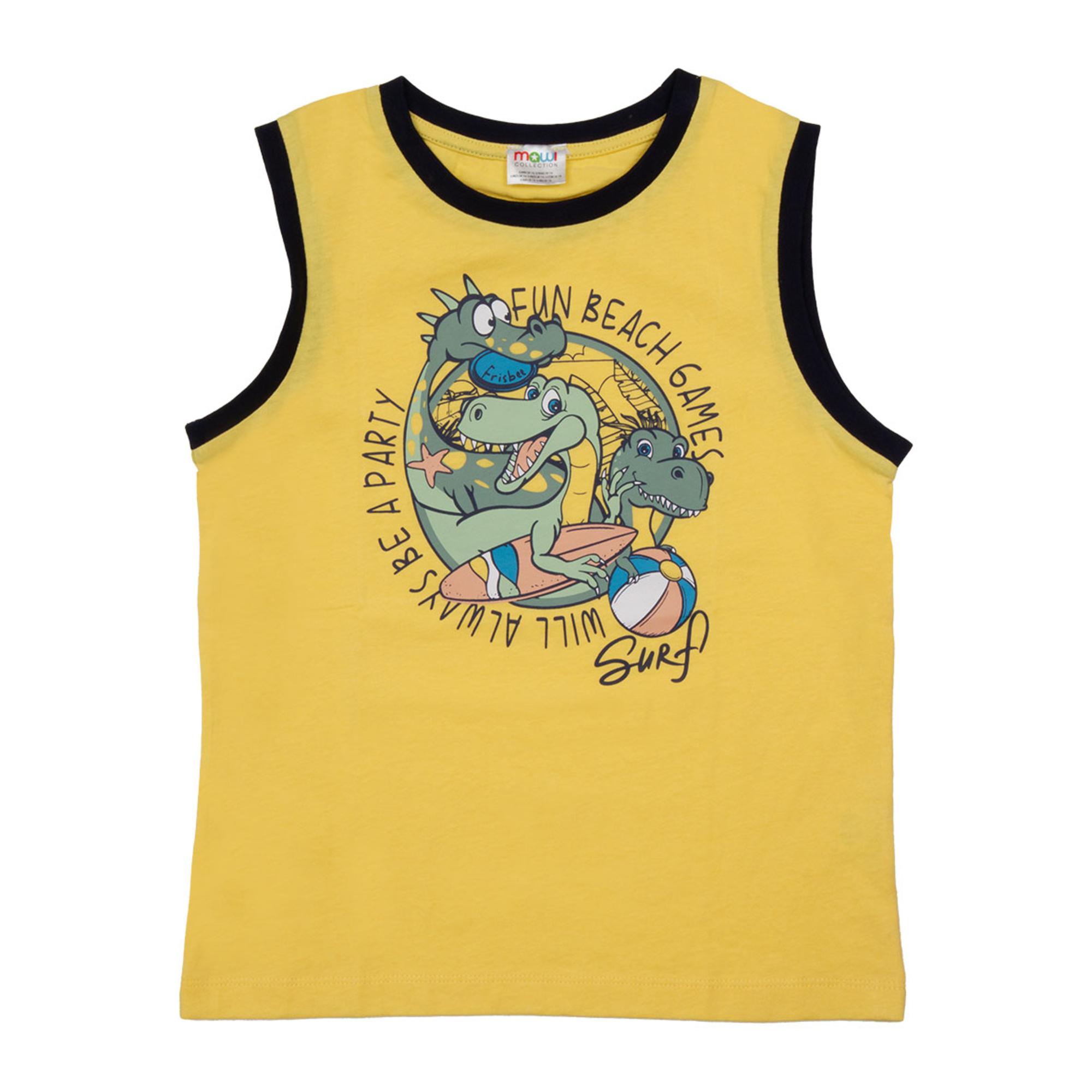 Canotta jersey cotone bambina con stampa costine contrasto