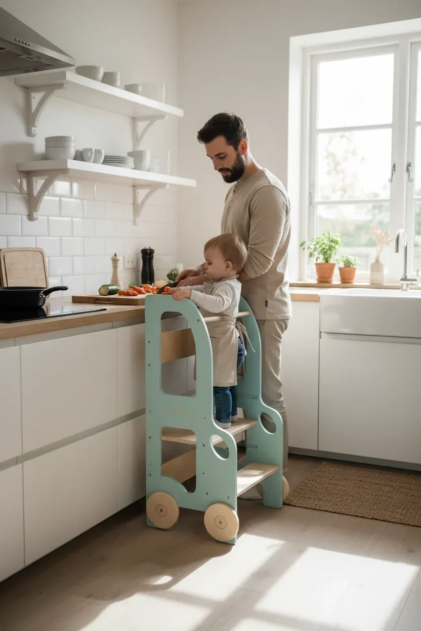 The Dida Montessori Torre Apprendimento Turchese altezza regolabile