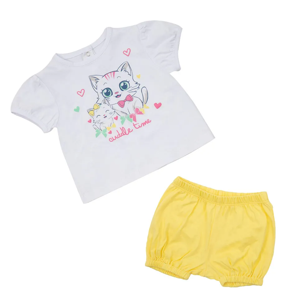 Baby Set 2 Pezzi Jersey T-Shirt Shorts Bimba Giallo