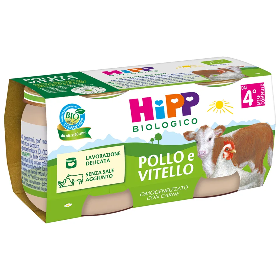 HiPP Biologico omogeneizzato pollo e vitello 2x80 g senza glutine