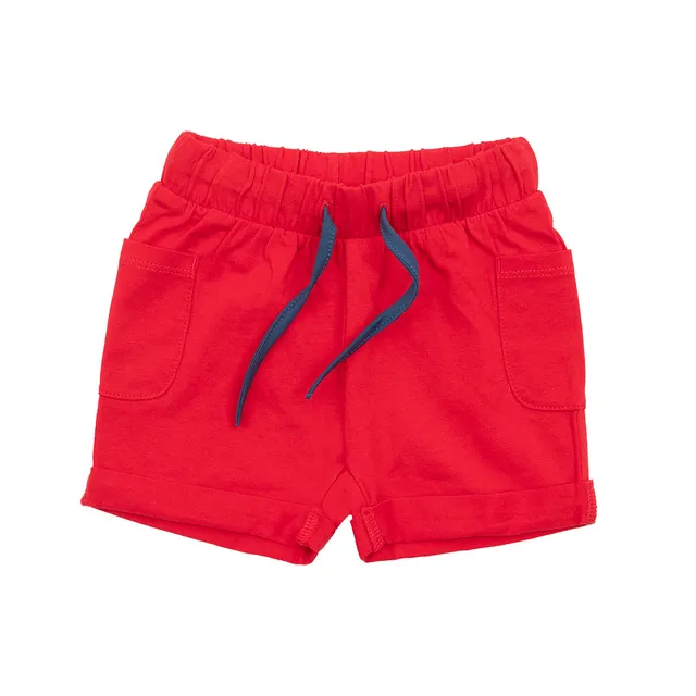 Pantaloncino jersey bimbo rosso con tasche elastico blu