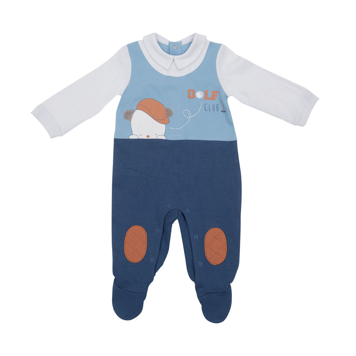 Tutina interlock bimbo blu finto due pezzi piedini