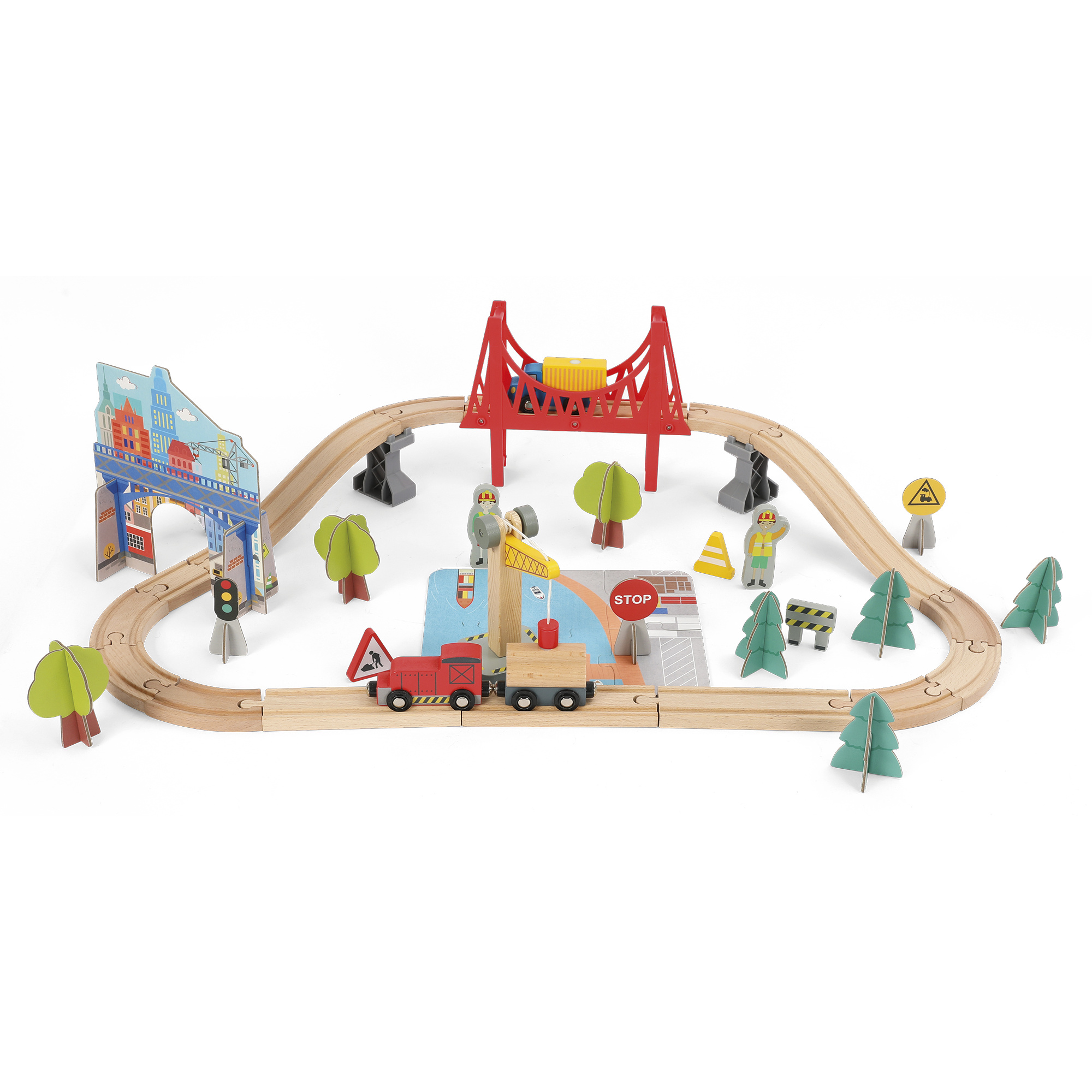 Wood'n Play Trenino Cargo in Legno 60 Pezzi 3+
