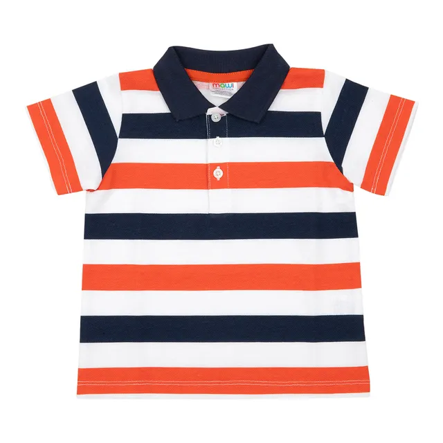 Polo manica corta bimbo righe blu arancio cotone morbido