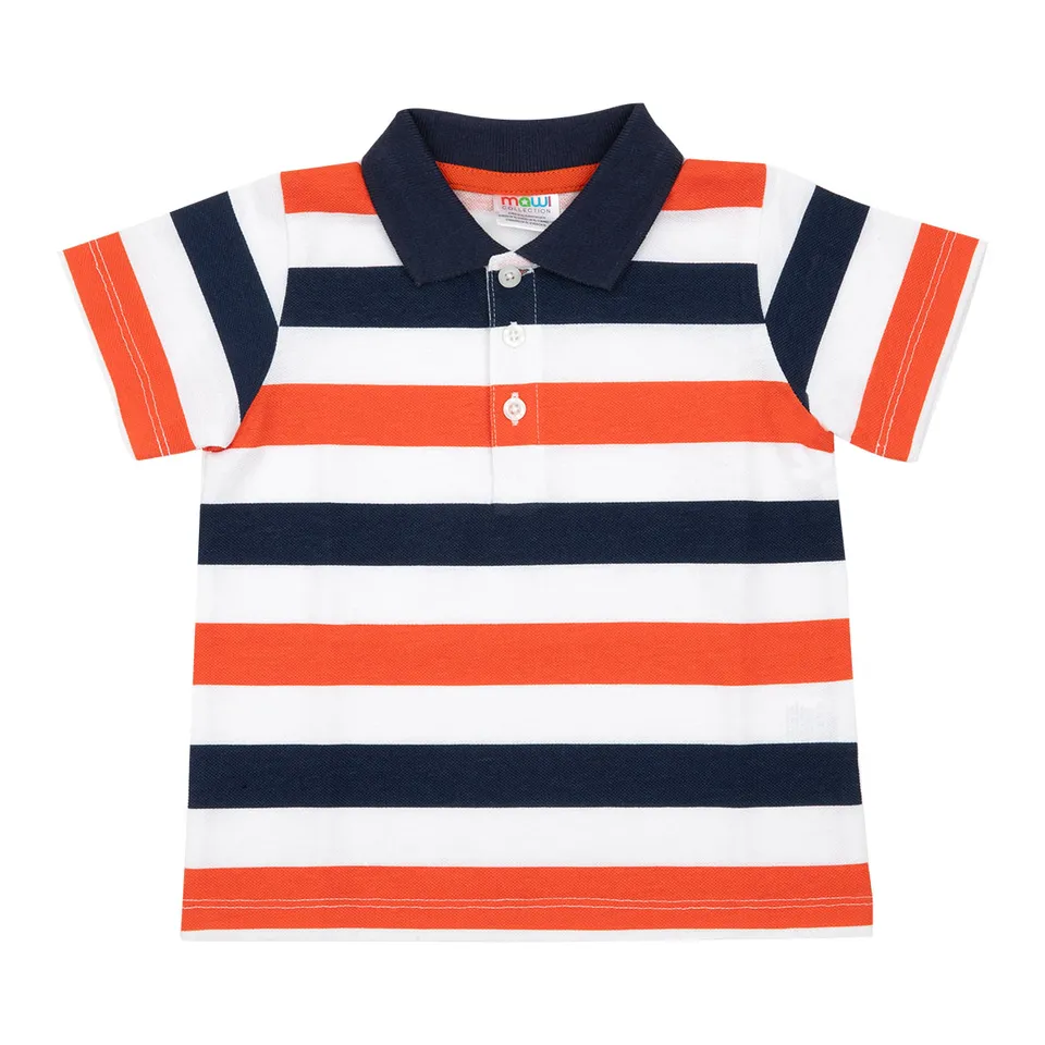 Polo manica corta bimbo righe blu arancio cotone morbido