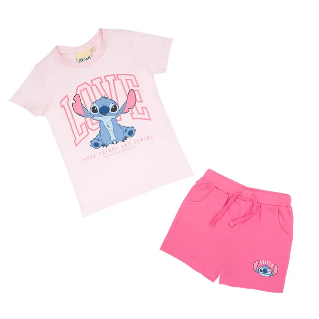 Set Stitch maglietta e shorts bimba rosa 2 pezzi