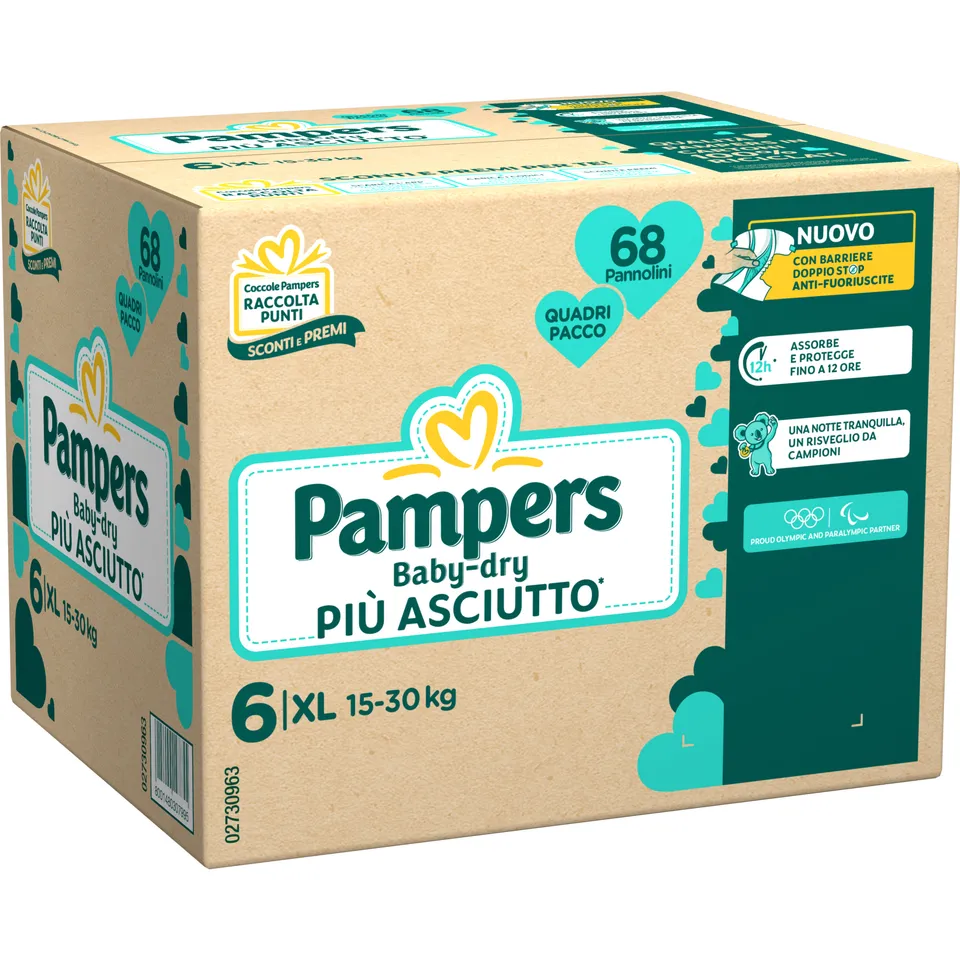 Pampers Baby-Dry pannolini taglia 6 XL 15-30 kg 68 pezzi