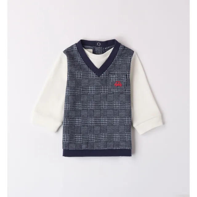 iDO Mini felpa neonato finto gilet pied de poule jaquard