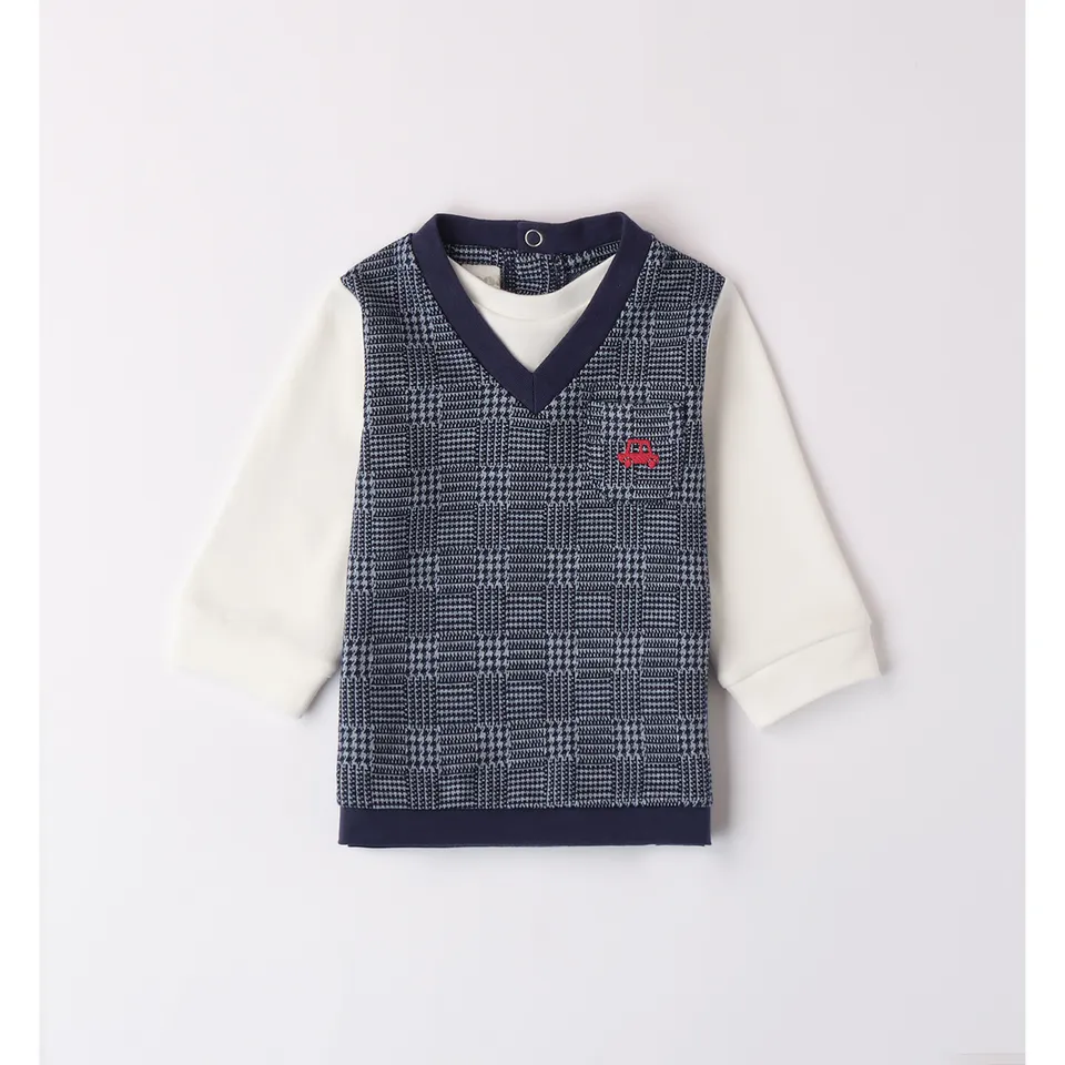 iDO Mini felpa neonato finto gilet pied de poule jaquard