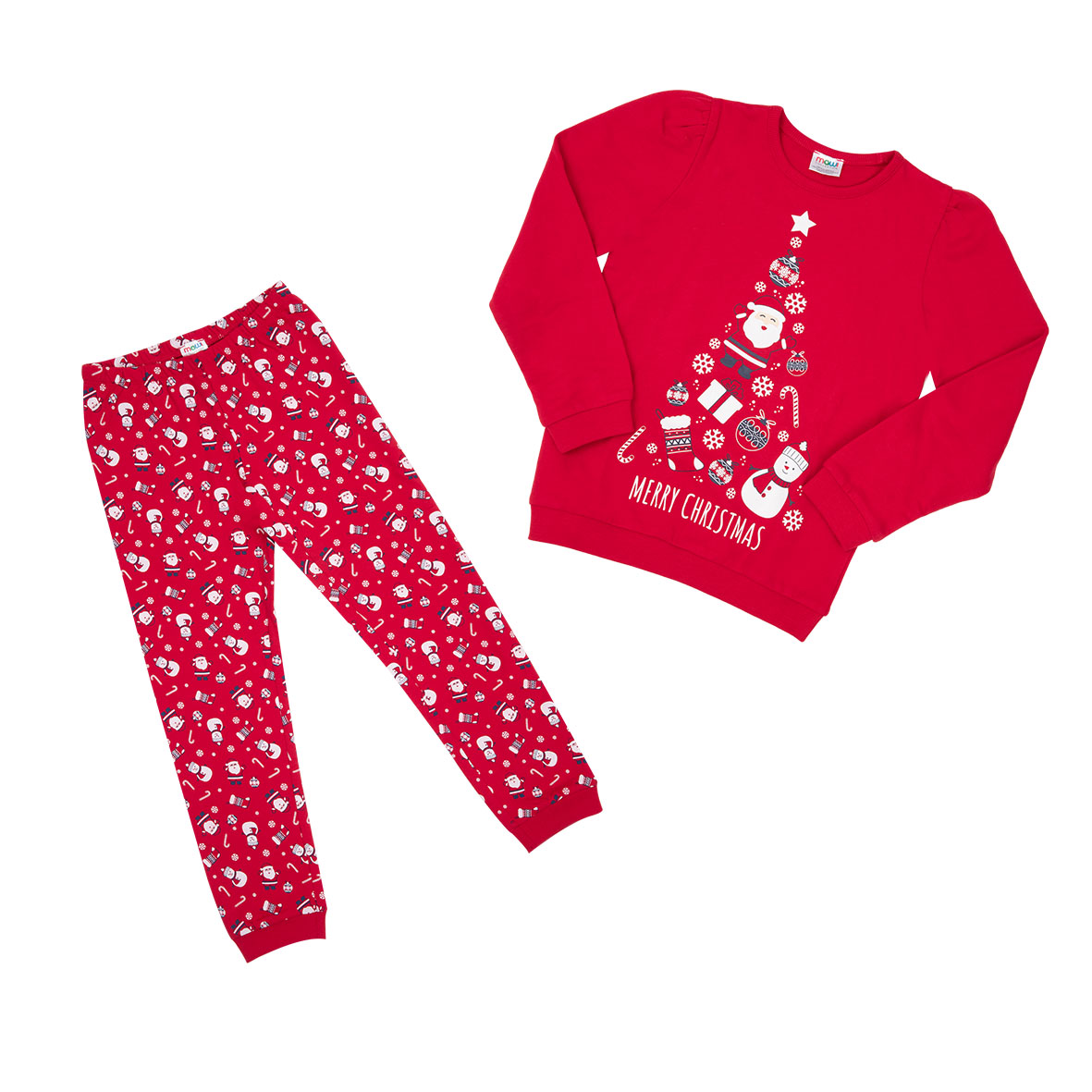 Pigiama Due Pezzi Bimba Christmas Rosso Manica Lunga