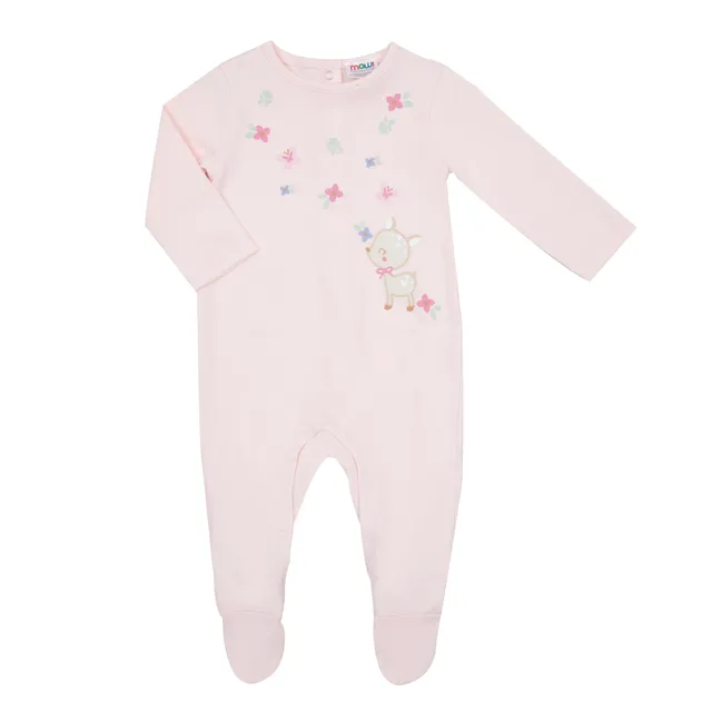 Tutina Bimba Interlock Rosa con Piedini Stampa Cerbiatto