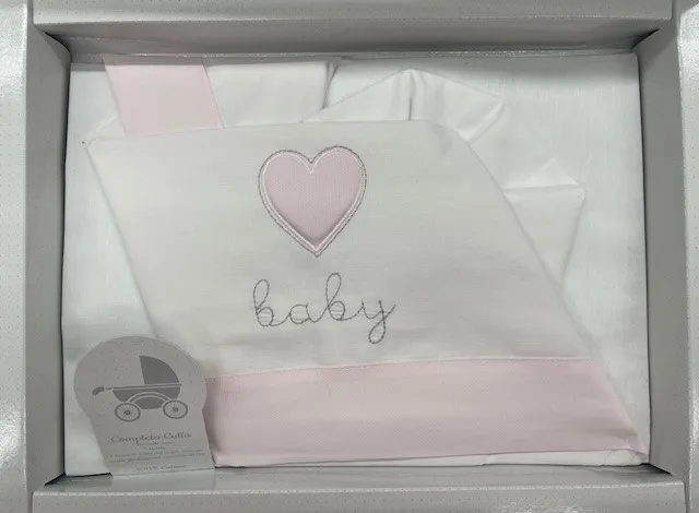 Set culla 3pz con ricamo baby e cuore