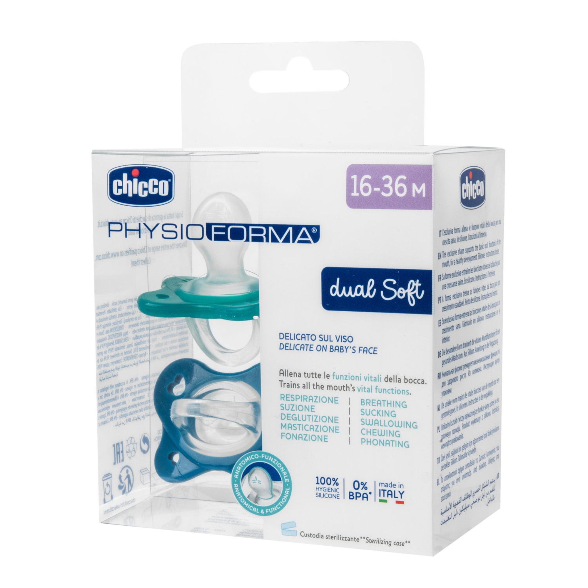 Chicco Dual Soft PhysioForma succhietto azzurro 16-36m 2pz