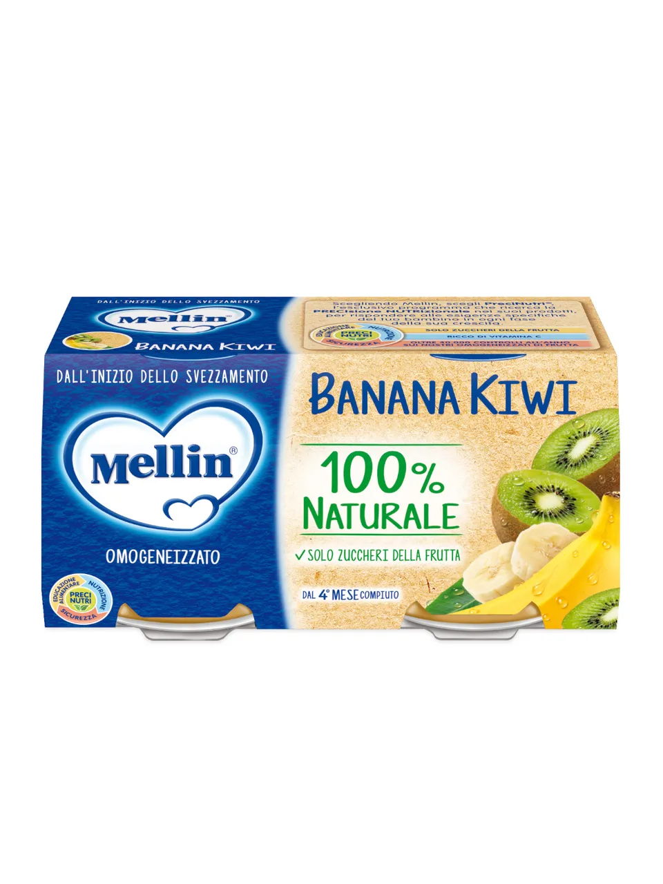 Mellin omogeneizzato banana e kiwi 2x100g dal 4 mese