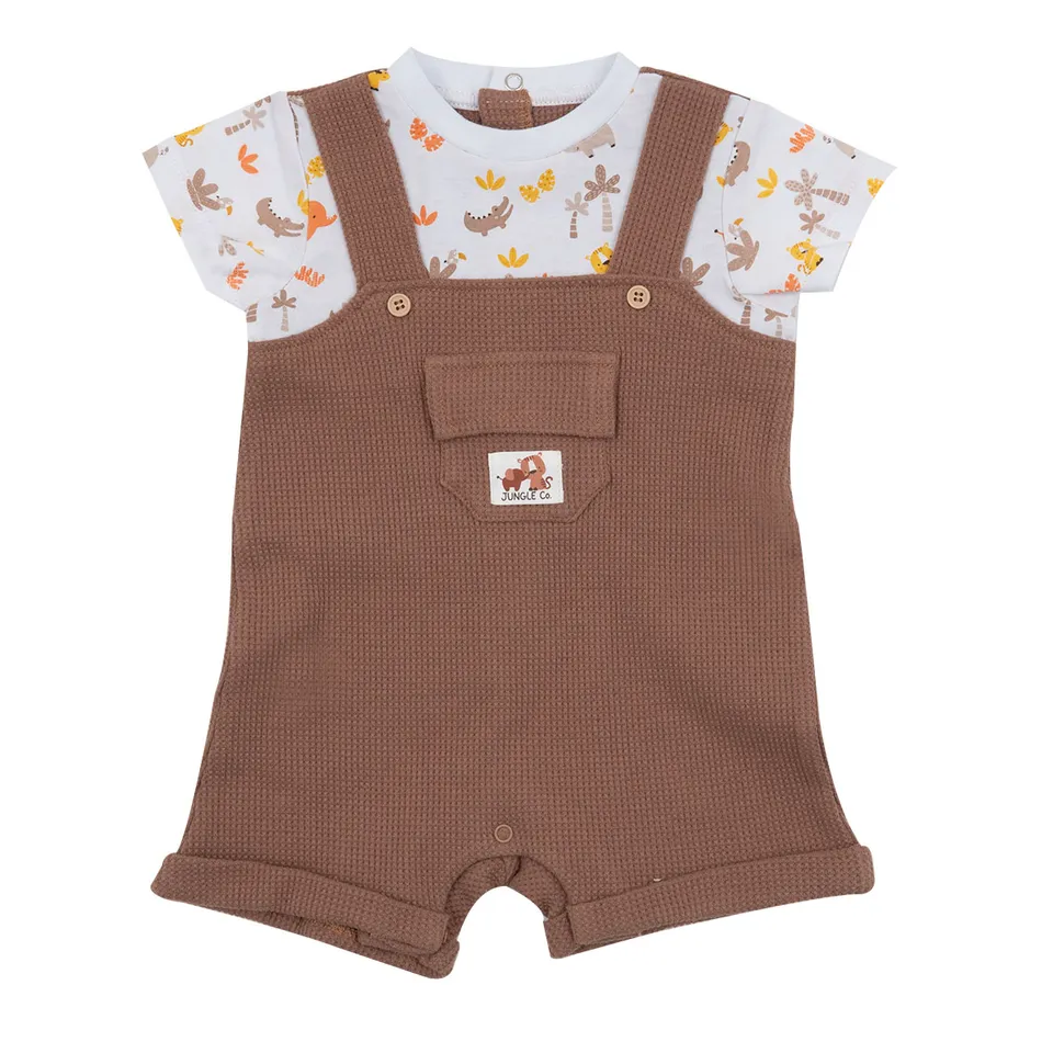 Tutina salopette bimbo marrone mezza manica cotone