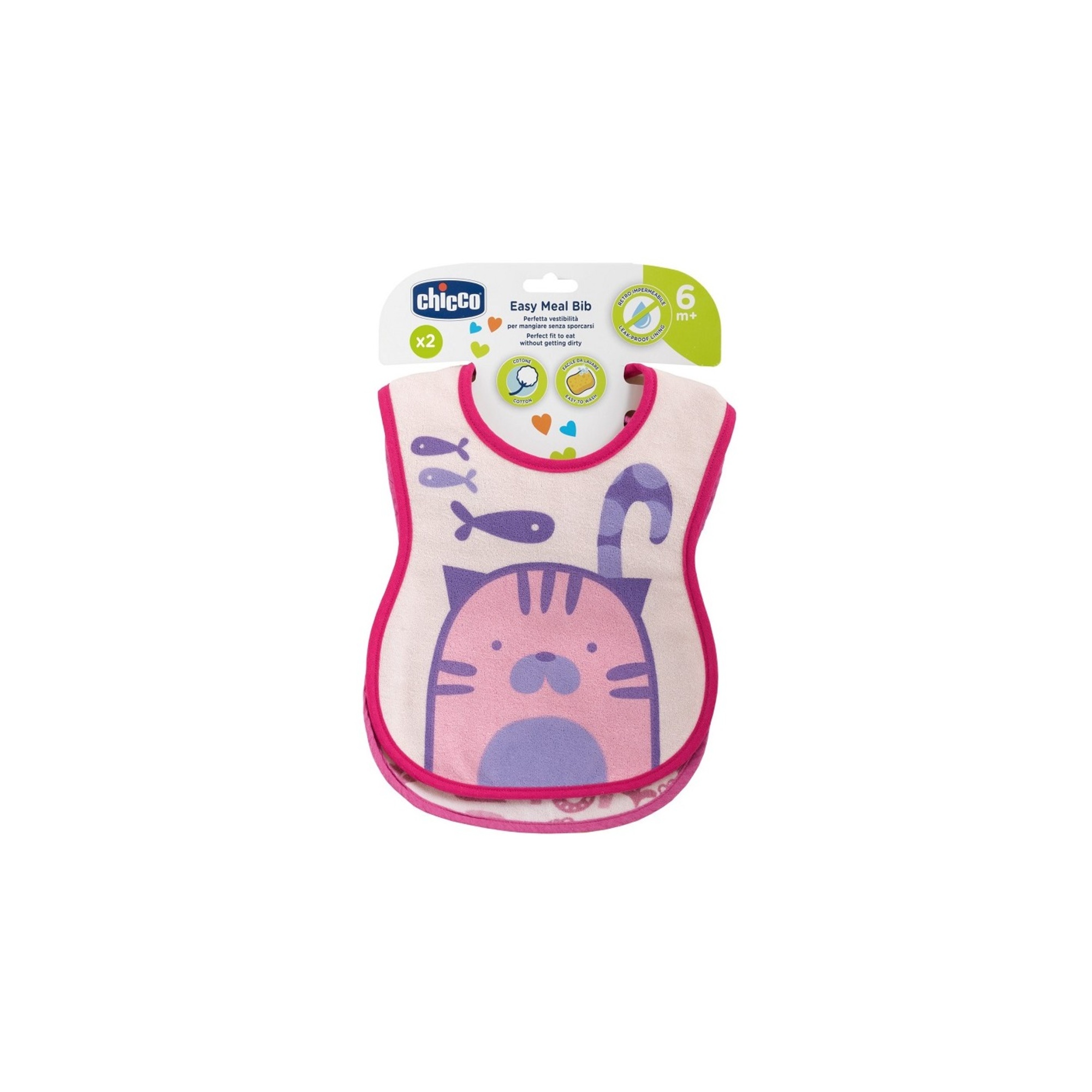 Chicco Bavaglini Rosa 6M+ Set 2 Pezzi Pappa