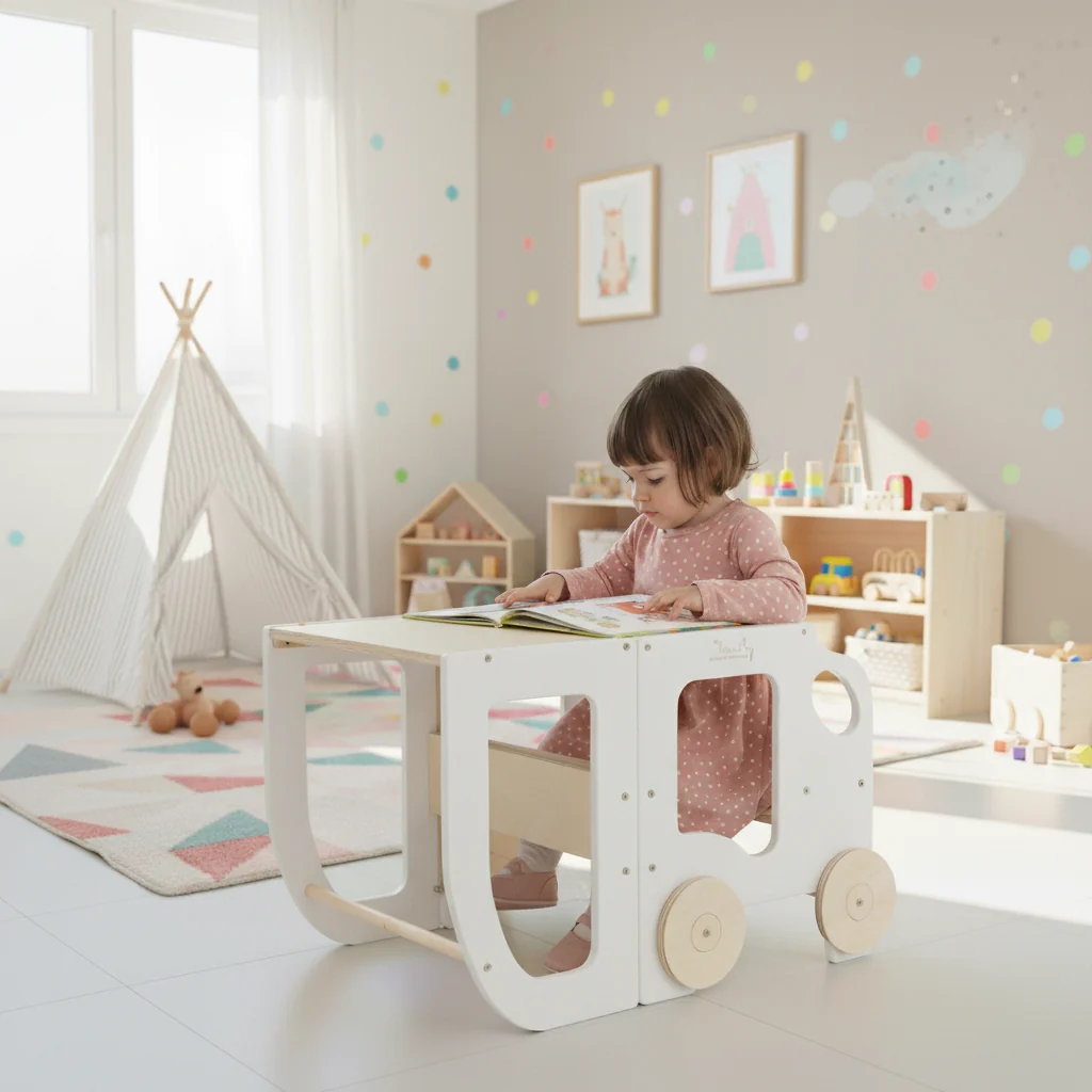 The Dida Torre Apprendimento Montessori Coche Legno Bianca