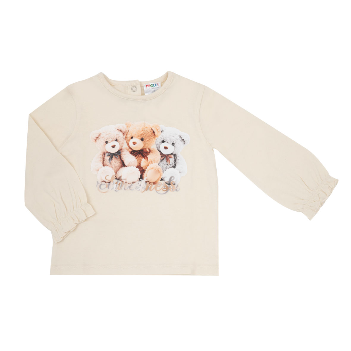 Maglia bimba bianca orsetti girocollo manica lunga con bottoni