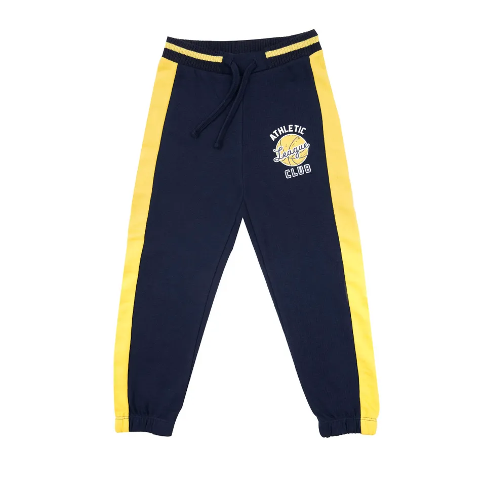 Pantalone felpato bimbo blu giallo stampato