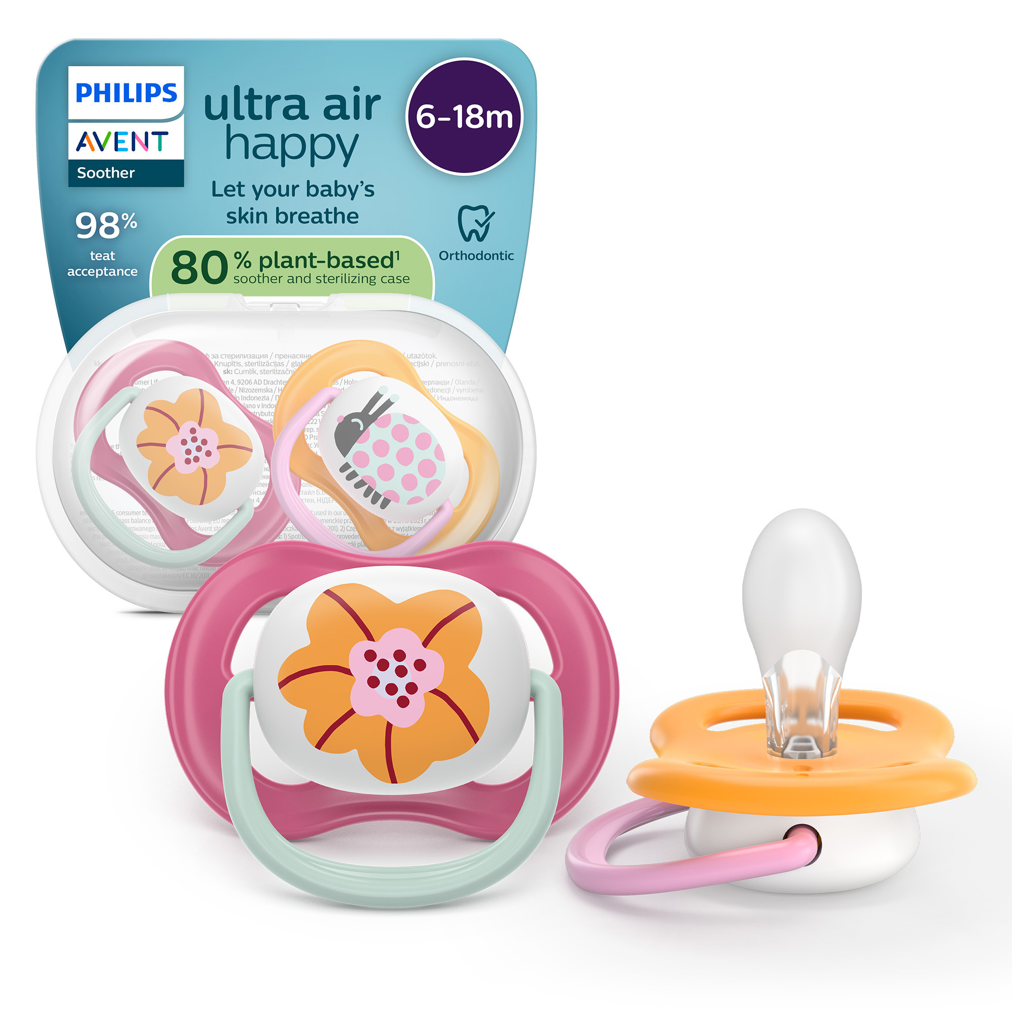 Philips Avent Ultra Air succhietti 6-18 mesi fiore coccinella 2 pz