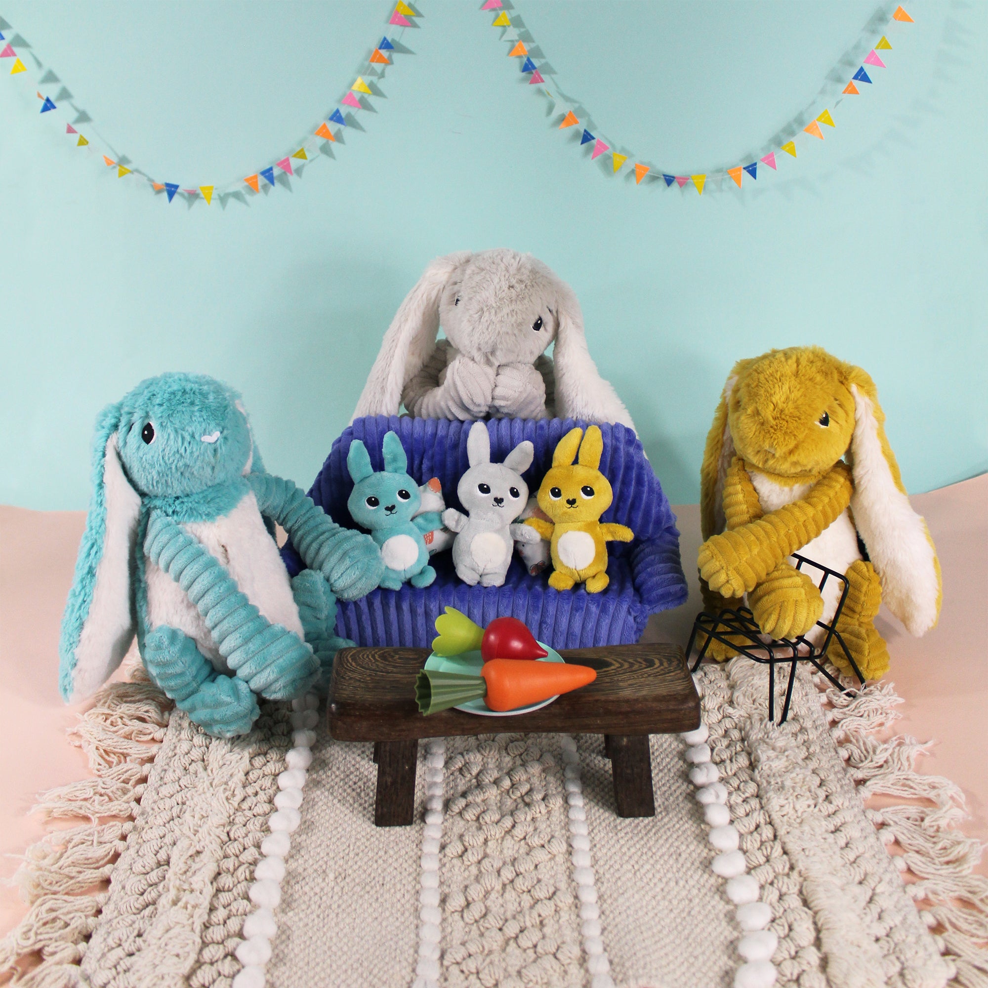 Les Deglingos Ptipotos Toudou Coniglio Peluche Mamma Bebè Blu Aqua