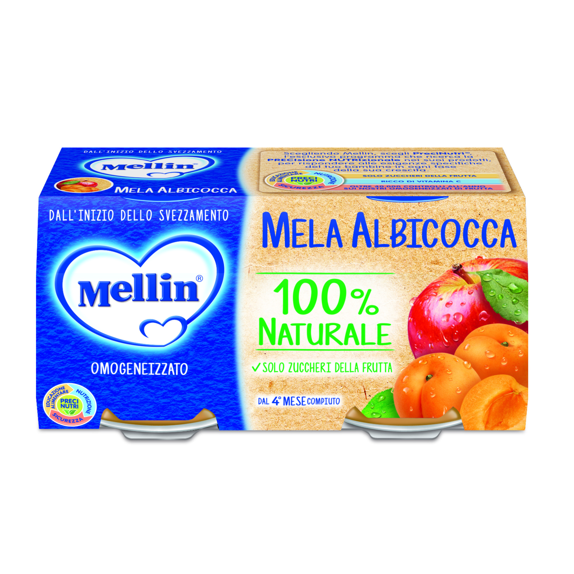 Mellin Omogeneizzato Mela Albicocca 2x100 g 4° Mese