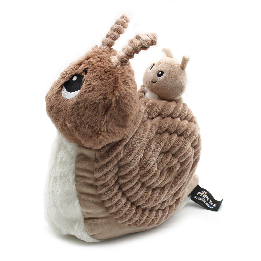 Les Déglingos Ptipotos Speedou peluche lumaca marrone mamma bebè
