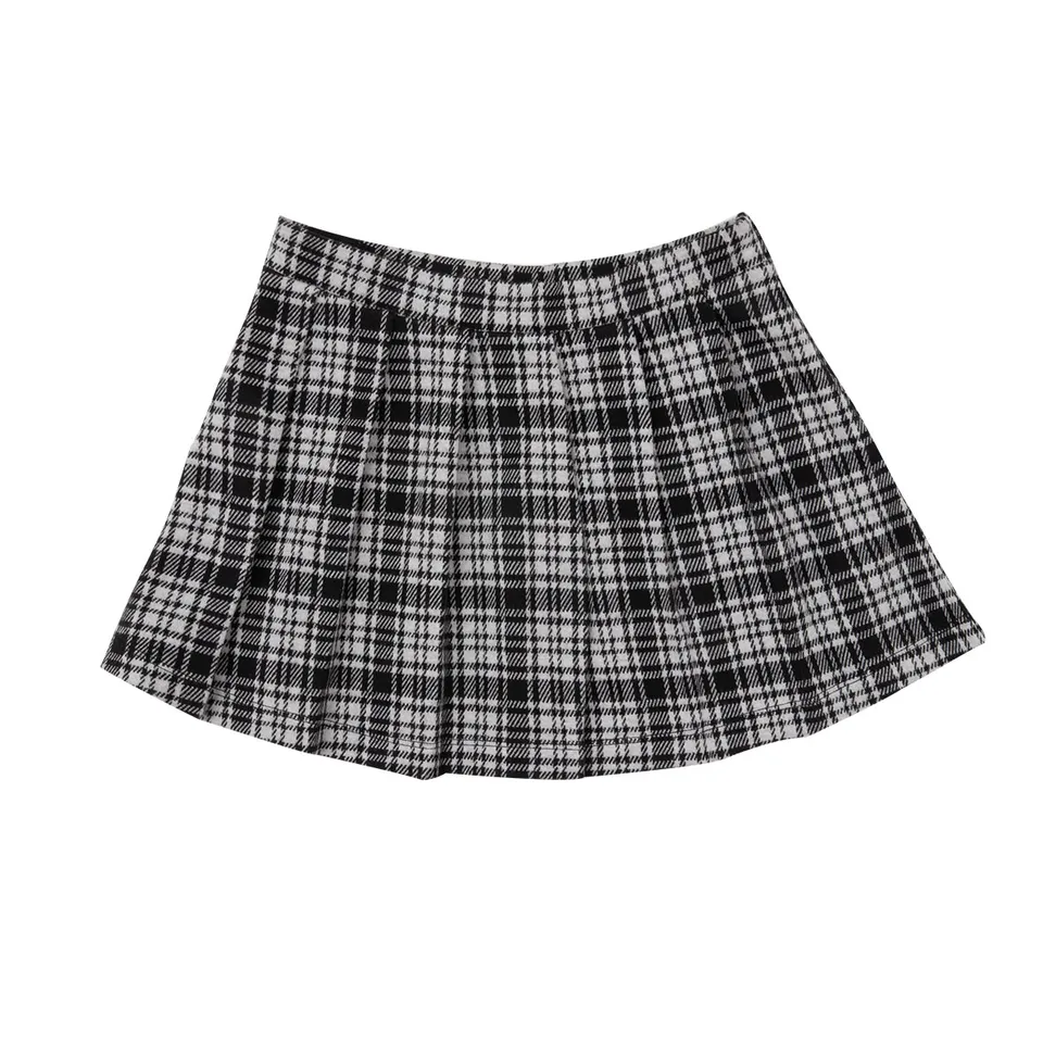Gonna bambina tartan bianca quadri neri