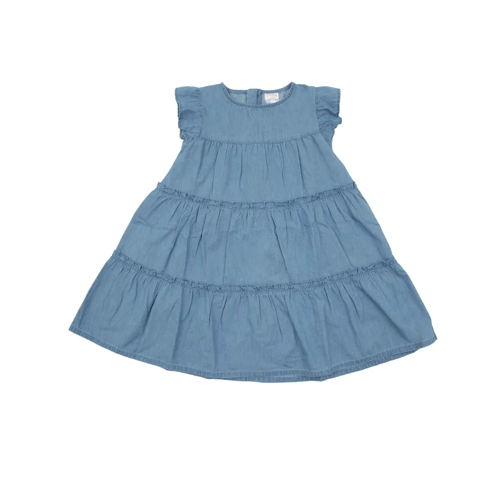 Abito Denim Bimba Giromanica Blu con Balze  Cerniera