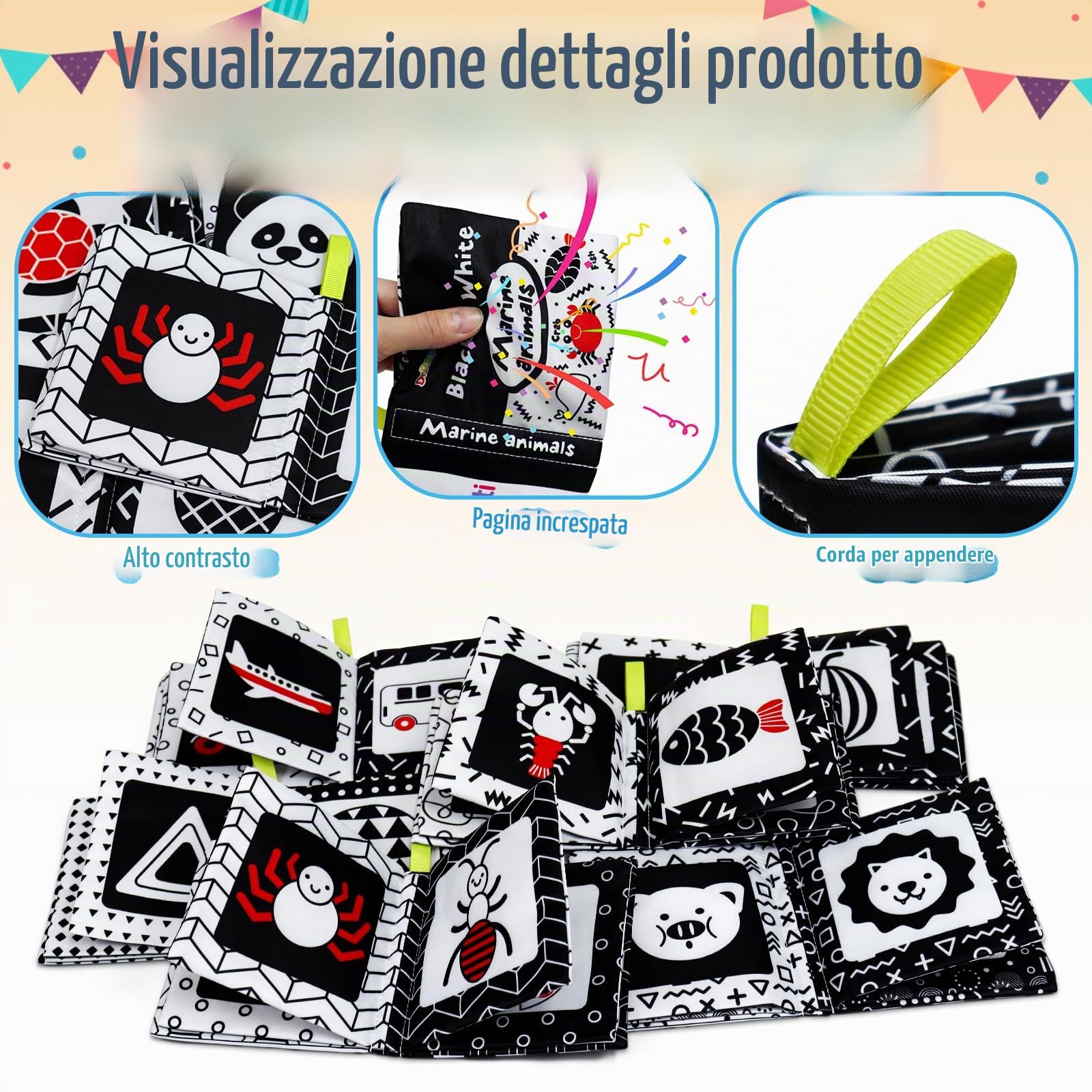 Dr.Rapeti libri di stoffa bianco e nero 6 pz neonati