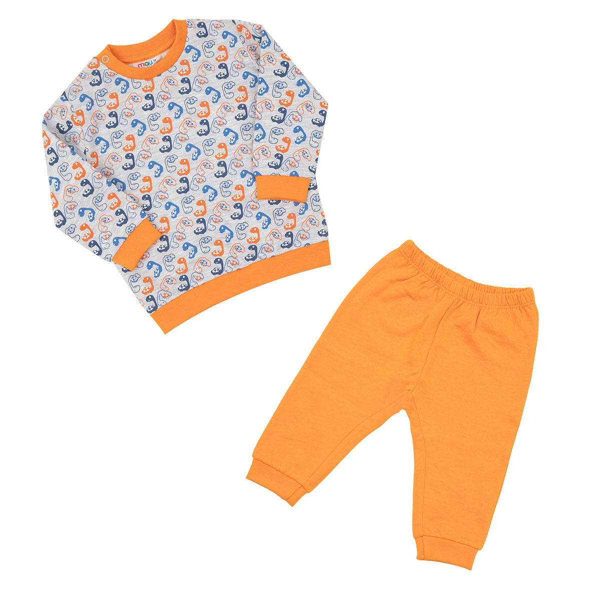 Pigiama bimbo due pezzi ciniglia arancio grigio stampato