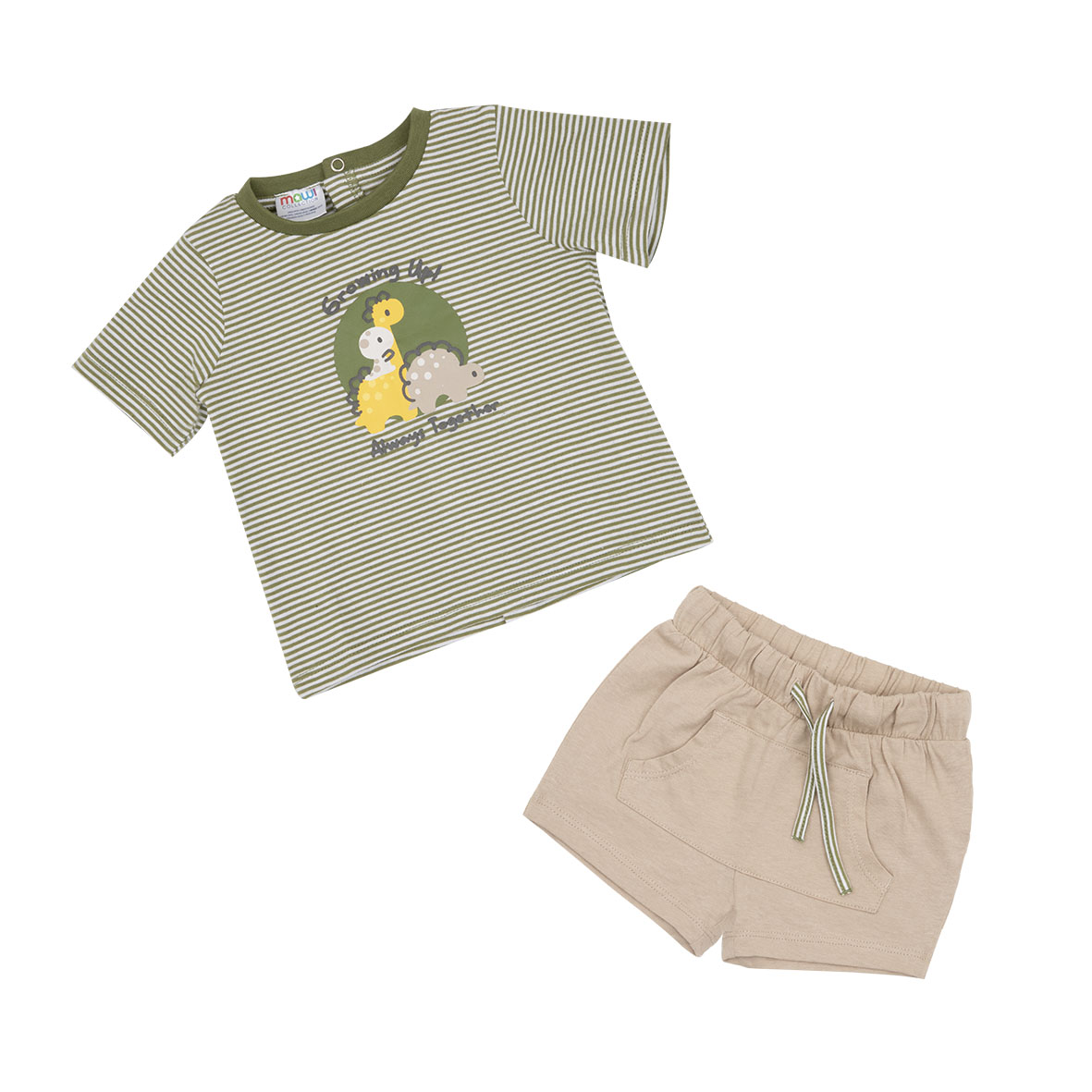 Completino Dino verde marrone t-shirt + short bimbo